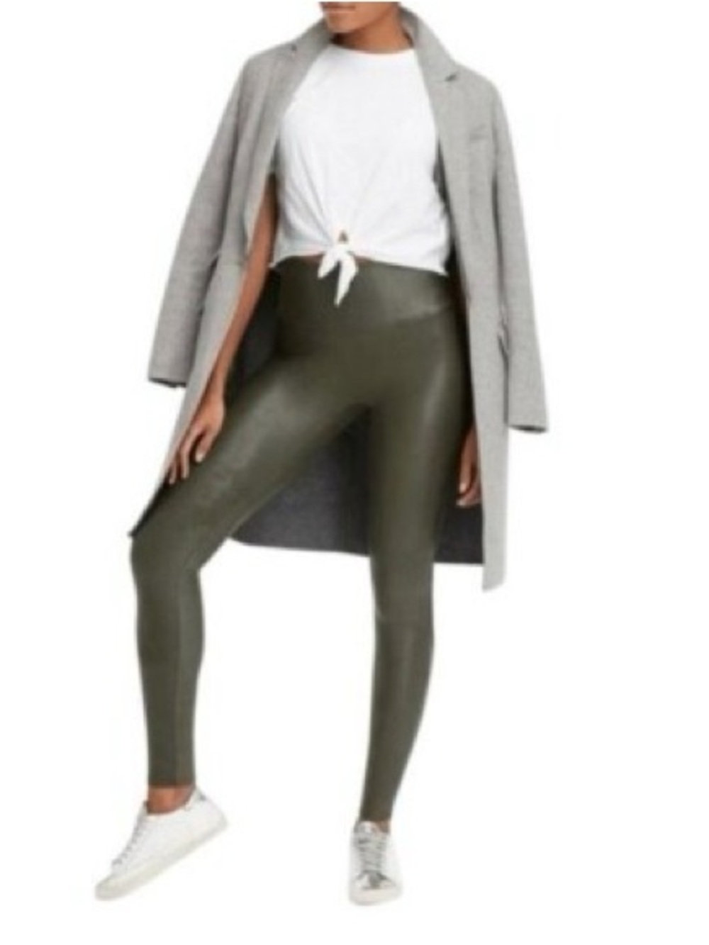 SPANX olive green, faux leather Leggings